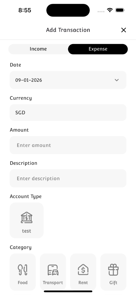 Add Transaction Screen