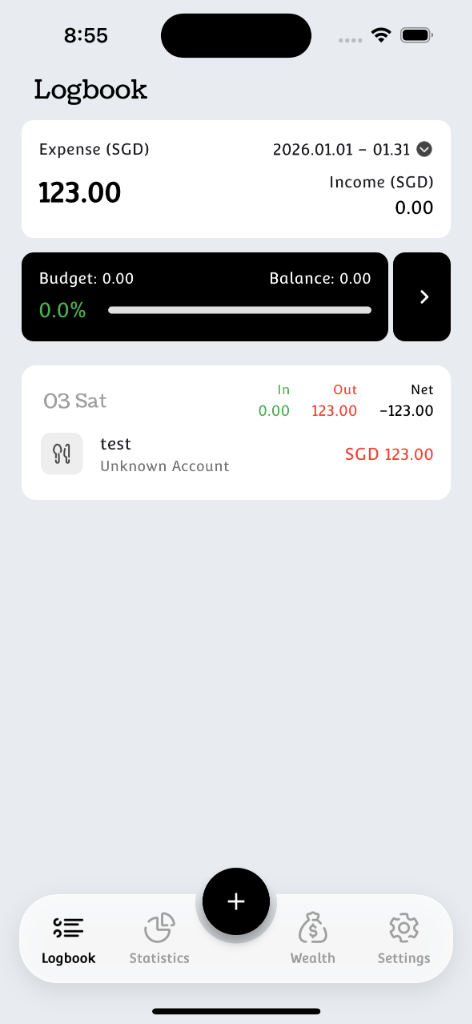 RiFin Logbook Screen